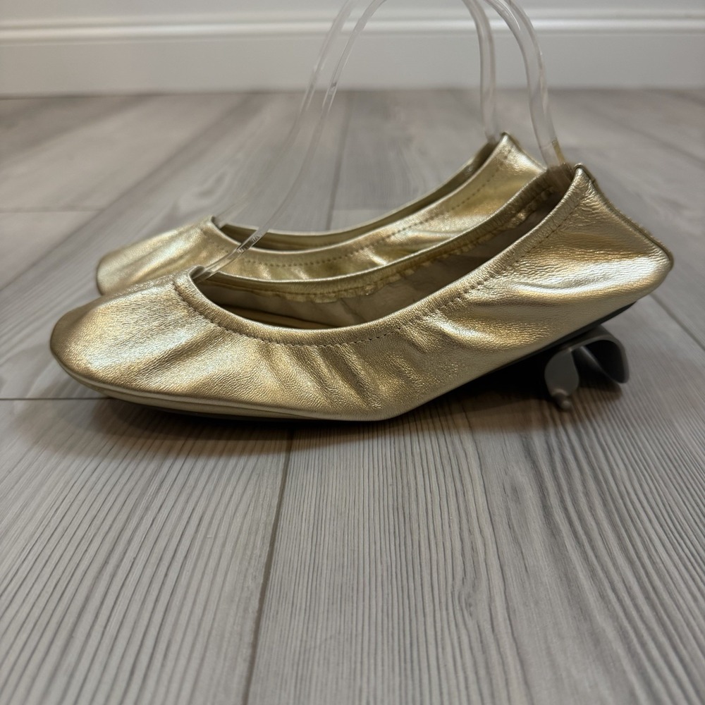 NEW The Storehouse Flats Womens 8 Foldable Leather Ballet Shoes Golden Foil Gold